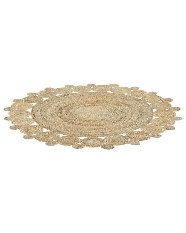 Matta Beige Jute Rund Lantlig Vardagsrum 120 cm