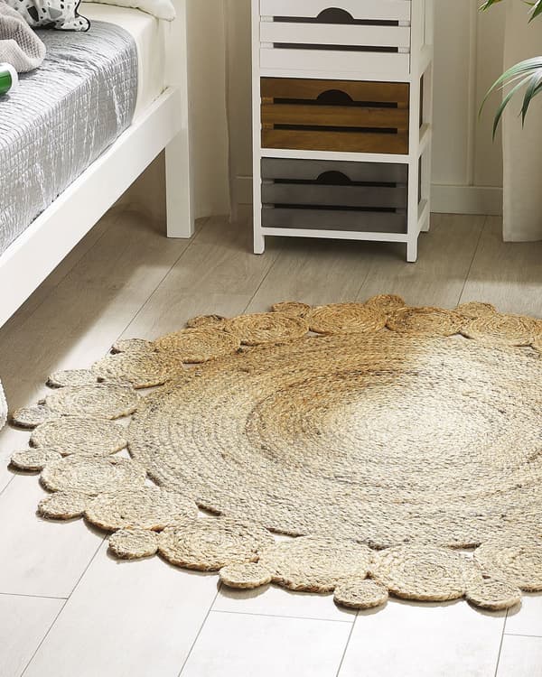 Matta Beige Jute Rund Lantlig Vardagsrum 120 cm
