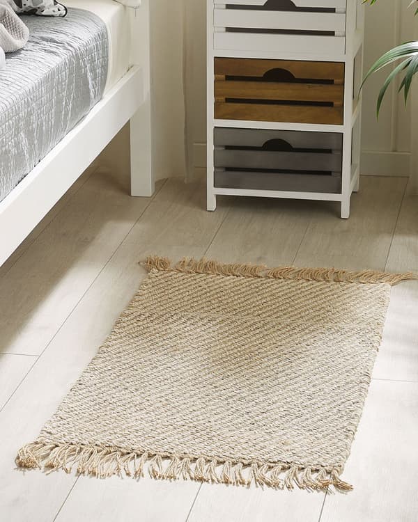 Löparmatta Beige Jute och Bomull 50 x 80 cm Liten Handvävd Boho Hall Sovrum