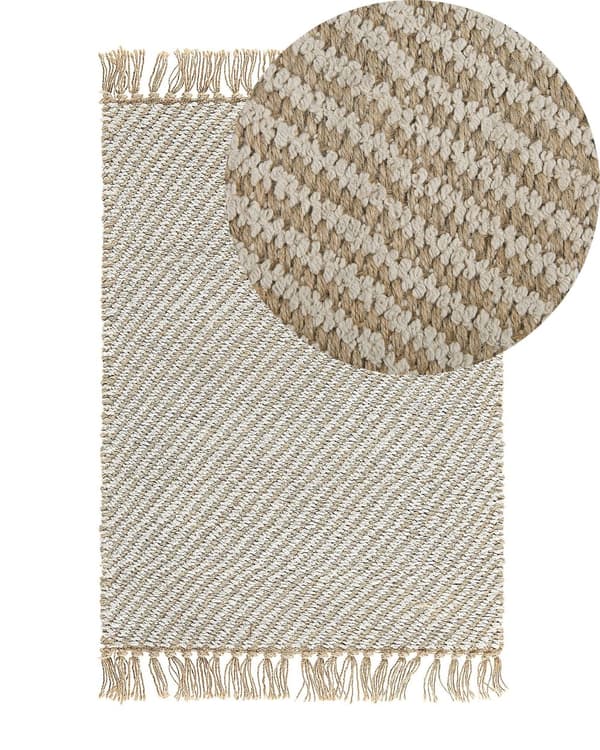 Löparmatta Beige Jute och Bomull 50 x 80 cm Liten Handvävd Boho Hall Sovrum