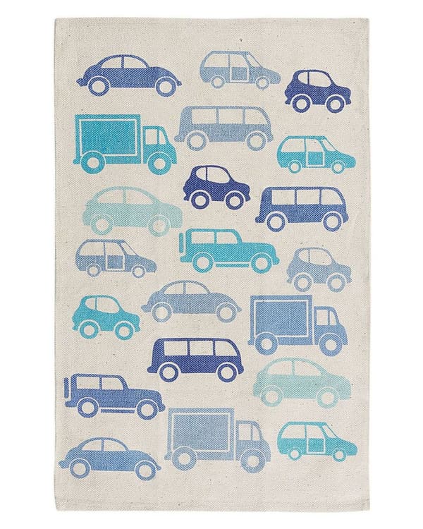 Matto sininen/valkoinen puuvilla 60 x 90 cm autokuvio suorakulmio lastenhuoneeseen