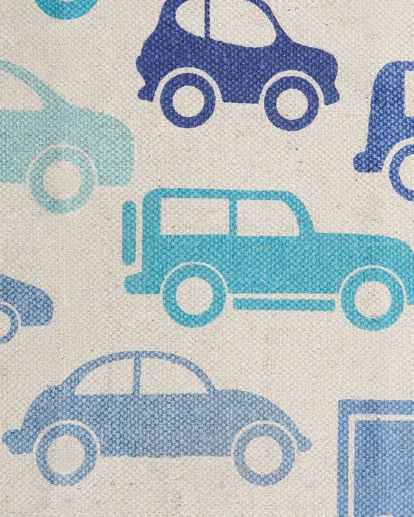 Barnmatta Blå och Vit Bomullstyg 60 x 90 cm Bilmönster Rektangulär Barnrum Dekorationer