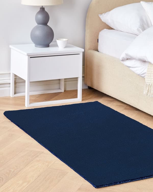 Matta Marinblå Viskos 150 x 80 cm Handgjord Kort Lugg Modern