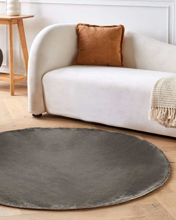Matta Mörkgrå Viskos Rund 140 cm Handgjord Kort Lugg Modern