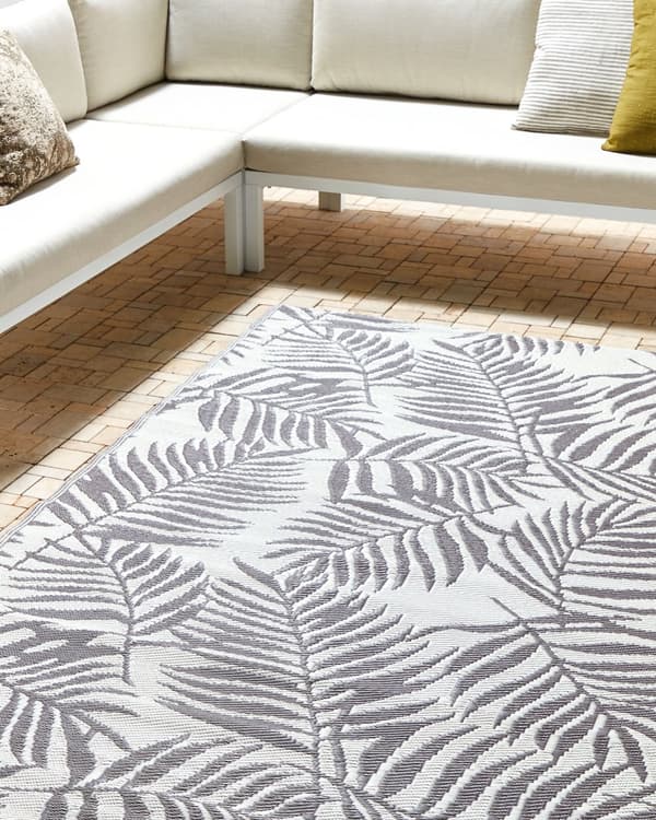 Utomhusmatta 160 x 230 cm av Syntetisk Material i Grå Färg med Palmbladmönster i Modern Stil till Balkong