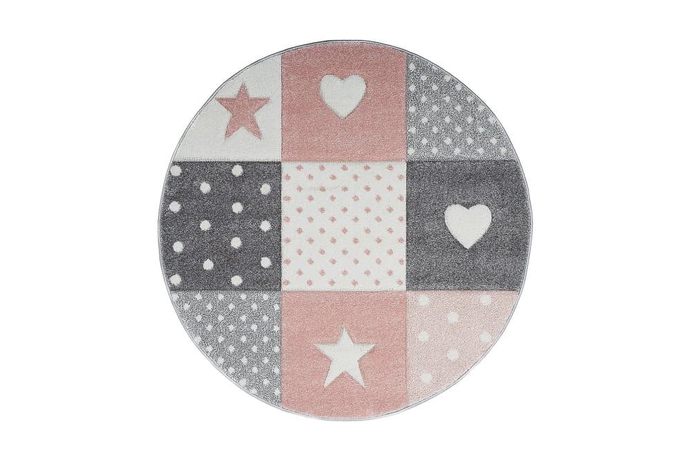 ATLAS Matta 120x120 cm Rund Stjärnmotiv Rosa