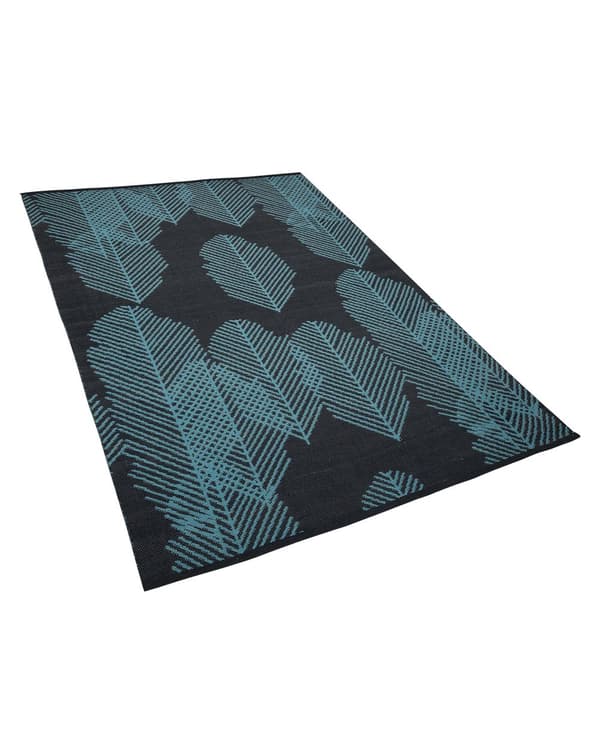 Tæppe mørkegrå 140 x 200 cm bladmønster dobbeltsidet udvendigt og indvendigt tæppe moderne design