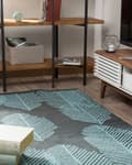 Miniatyrbillede 2 af 6: Tæppe mørkegrå 140 x 200 cm bladmønster dobbeltsidet udvendigt og indvendigt tæppe moderne design