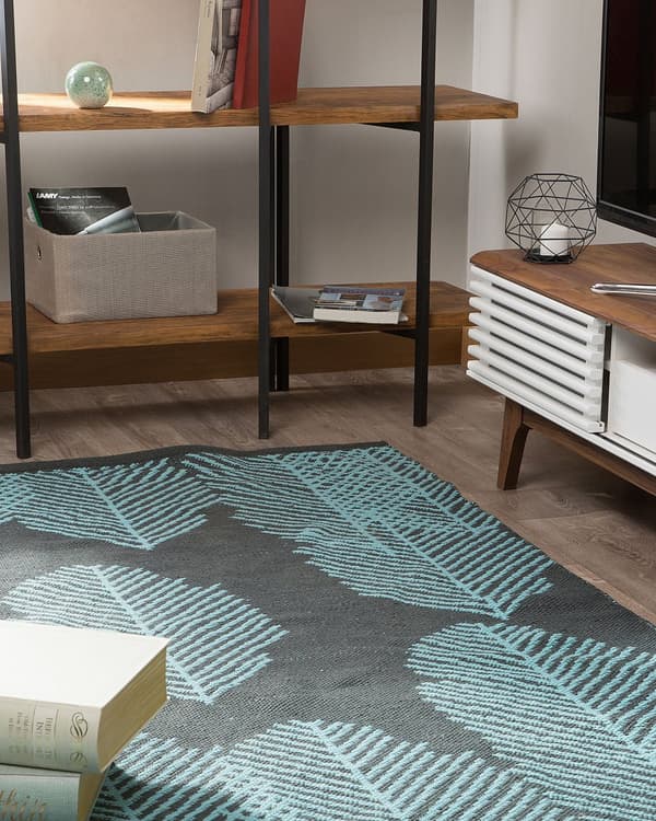 Tæppe mørkegrå 140 x 200 cm bladmønster dobbeltsidet udvendigt og indvendigt tæppe moderne design