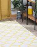 Miniatyrbillede 4 af 9: Gulvtæppe Gul og Hvid Polyester 140 x 200 cm Rektangulær Håndvævet Marokkansk Espalier Firkløver Indendørs Udendørs Retro Indretning