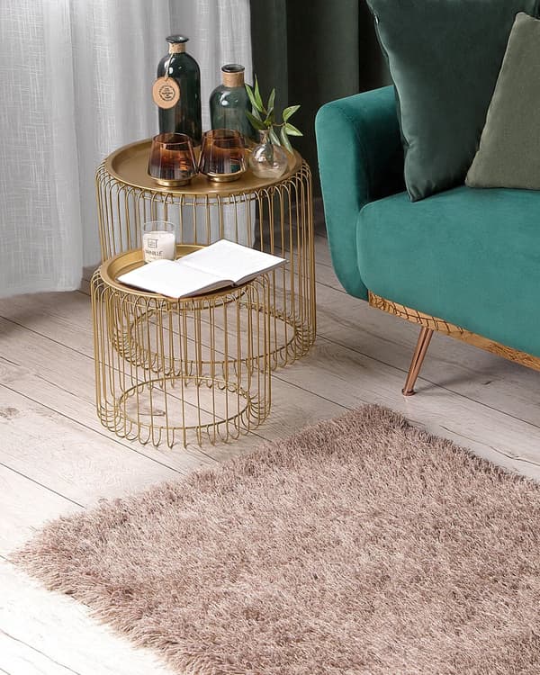 Beige shaggy tæppe 80 x 150 cm fluffy uldet