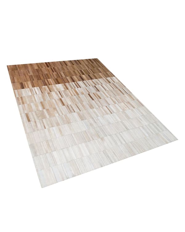Tæppe Beige Læder 140 x 200 cm Rektangulært Patchwork Håndlavet
