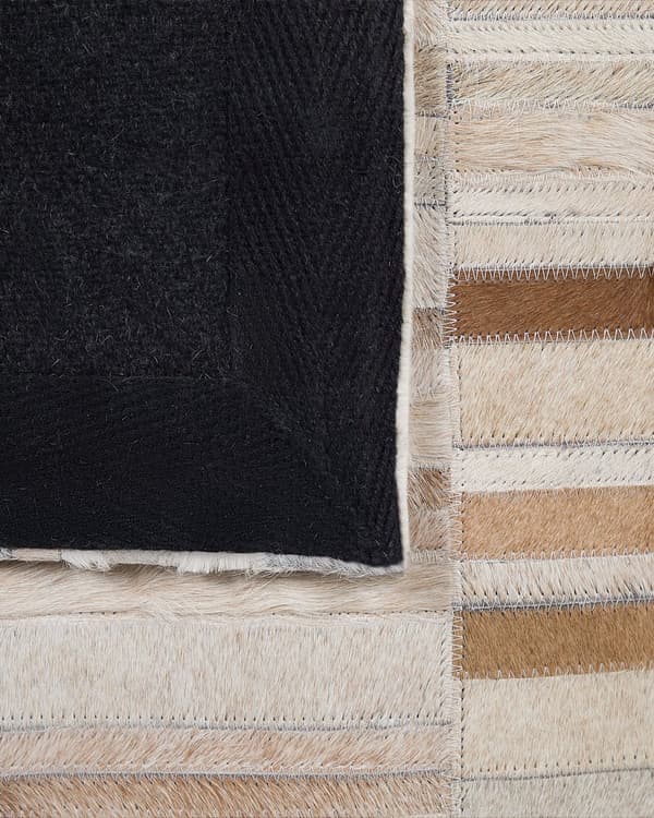 Tæppe Beige Læder 140 x 200 cm Rektangulært Patchwork Håndlavet