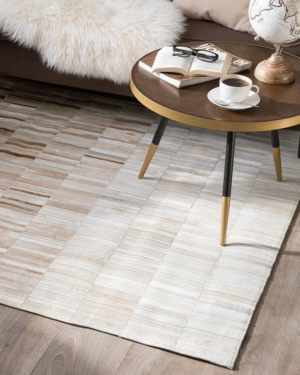 Tæppe Beige Læder 140 x 200 cm Rektangulært Patchwork Håndlavet