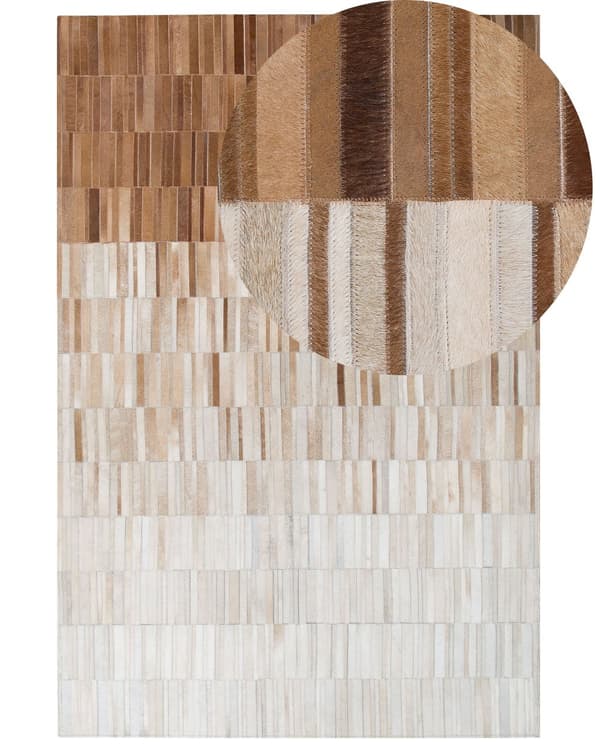 Tæppe Beige Læder 140 x 200 cm Rektangulært Patchwork Håndlavet