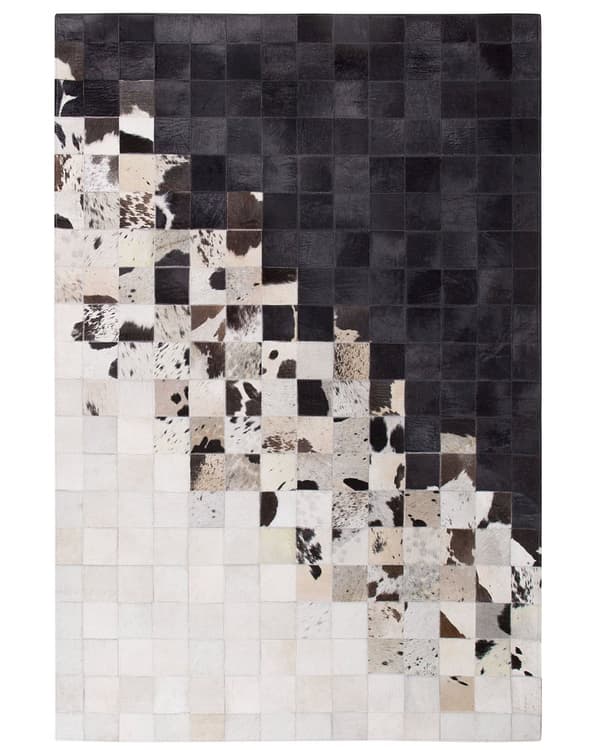 Tæppe Hvidt og Sort Læder 140 x 200 cm Moderne Patchwork Håndlavet Rektangulært Tæppe