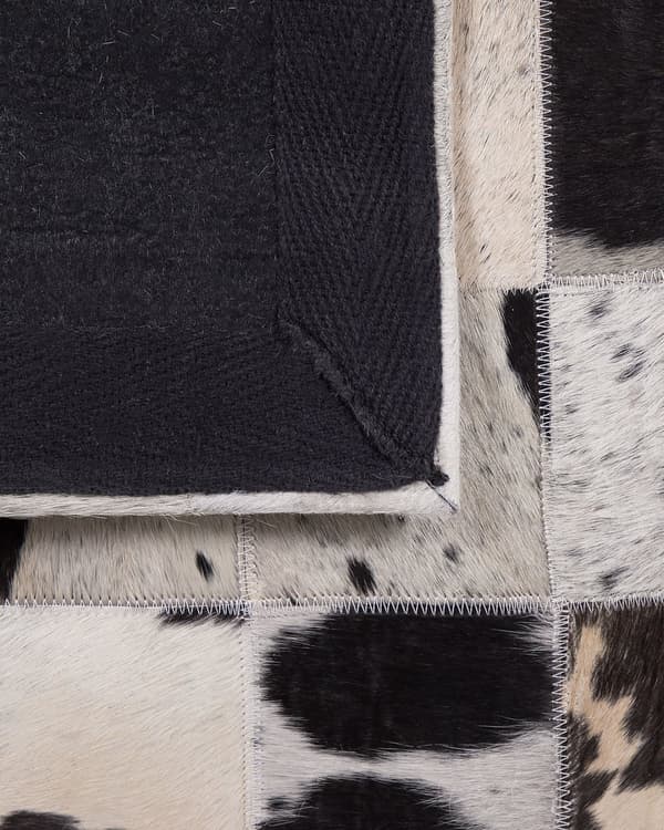 Tæppe Hvidt og Sort Læder 140 x 200 cm Moderne Patchwork Håndlavet Rektangulært Tæppe