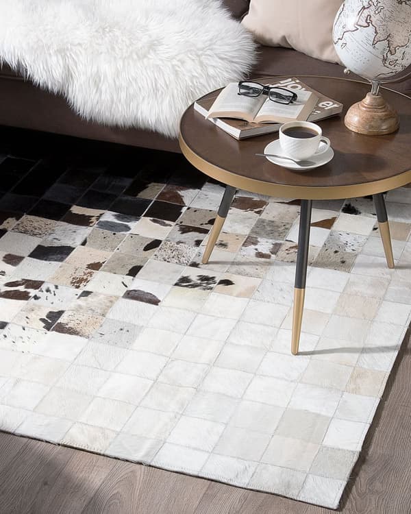 Tæppe Hvidt og Sort Læder 140 x 200 cm Moderne Patchwork Håndlavet Rektangulært Tæppe