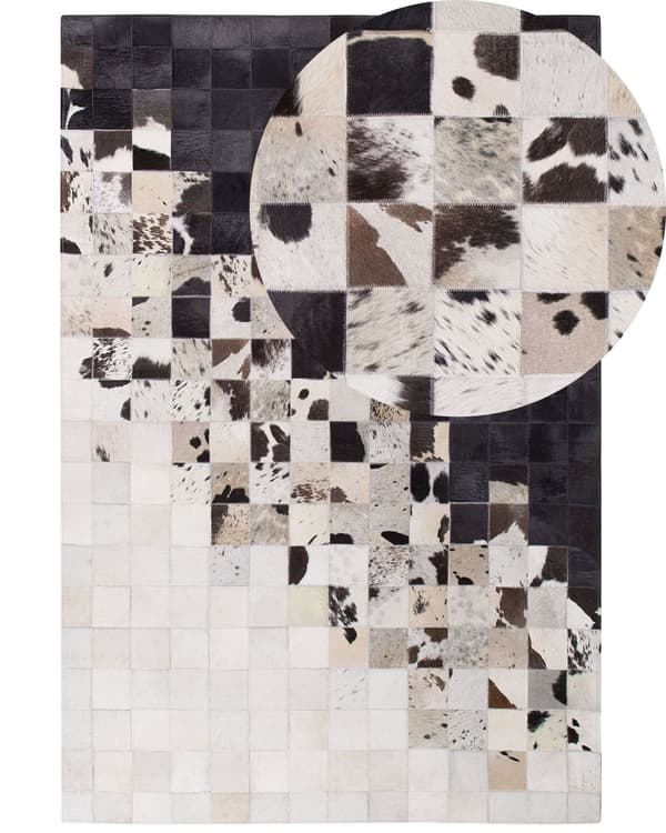 Tæppe Hvidt og Sort Læder 140 x 200 cm Moderne Patchwork Håndlavet Rektangulært Tæppe