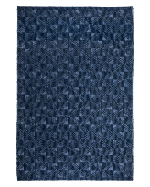 Blåt uldtæppe 140 x 200 cm geometrisk mønster håndvævet fortov moderne stil