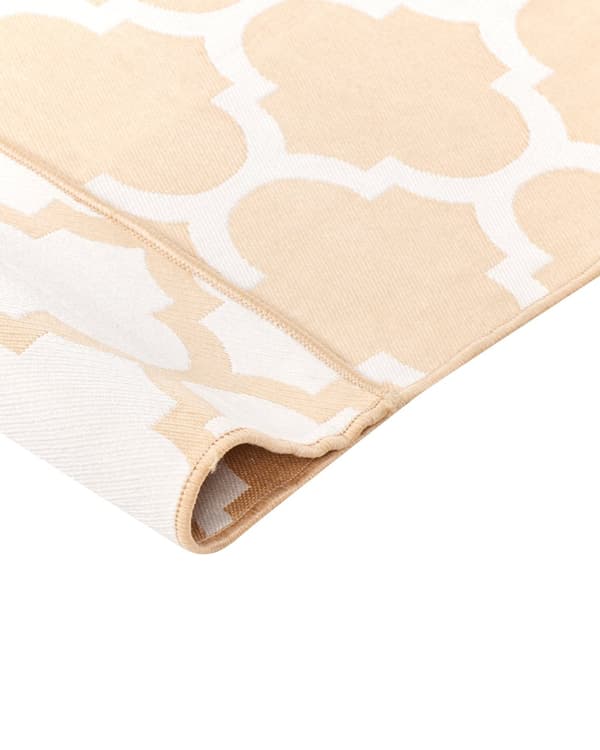 Gulvtæppe Hvid og Beige Polyester 140 x 200 cm Rektangulær Håndvævet Marokkansk Espalier Firkløver Indendørs Udendørs Oriental Indretning
