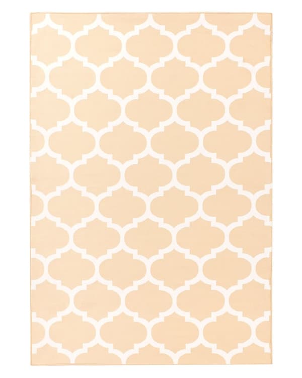 Gulvtæppe Hvid og Beige Polyester 140 x 200 cm Rektangulær Håndvævet Marokkansk Espalier Firkløver Indendørs Udendørs Oriental Indretning