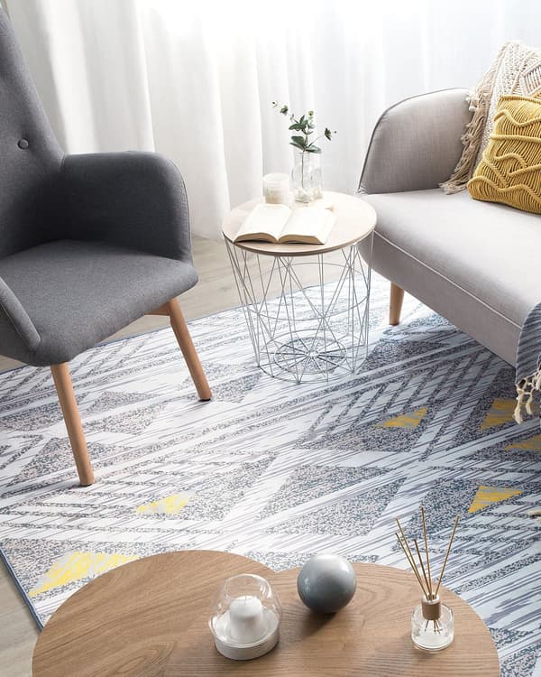 Matto harmaa keltainen polyesteri 160 x 230 cm geometrinen kuvio liukumaton lyhyt nukka moderni tyyli