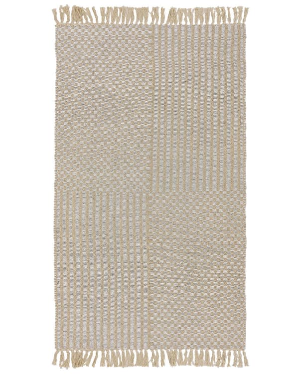Gulvtæppe Beige Jute og Bomuld 80 x 150 cm Rektangulær Håndvævet Gingham Mønster med Frynser Boho Stil til Soveværelset eller Entréen Dekor