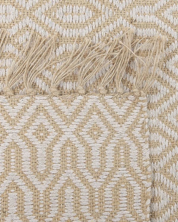 Beige Jute Tæppe 140 x 200 cm Håndvævet med Frynser Boho Stil til Gangen til Soveværelset