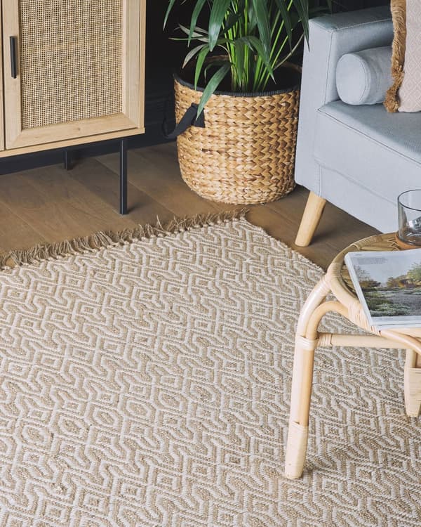 Beige Jute Tæppe 140 x 200 cm Håndvævet med Frynser Boho Stil til Gangen til Soveværelset