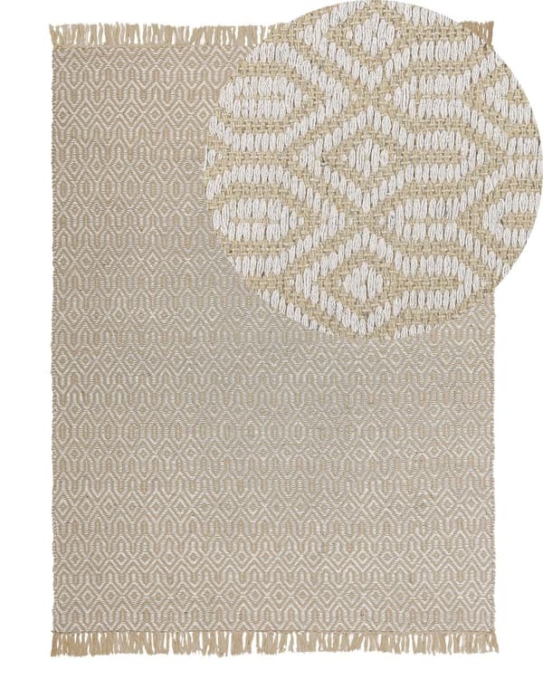 Beige Jute Tæppe 140 x 200 cm Håndvævet med Frynser Boho Stil til Gangen til Soveværelset