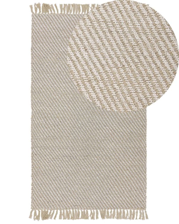 Gulvtæppe Beige Jute Bomuld 80 x 150 cm Flad Håndvævet Stribet Mønster Boho Sisal Natur Løs Frynser Soveværelse Entré Gang Dekoration Tilbehør