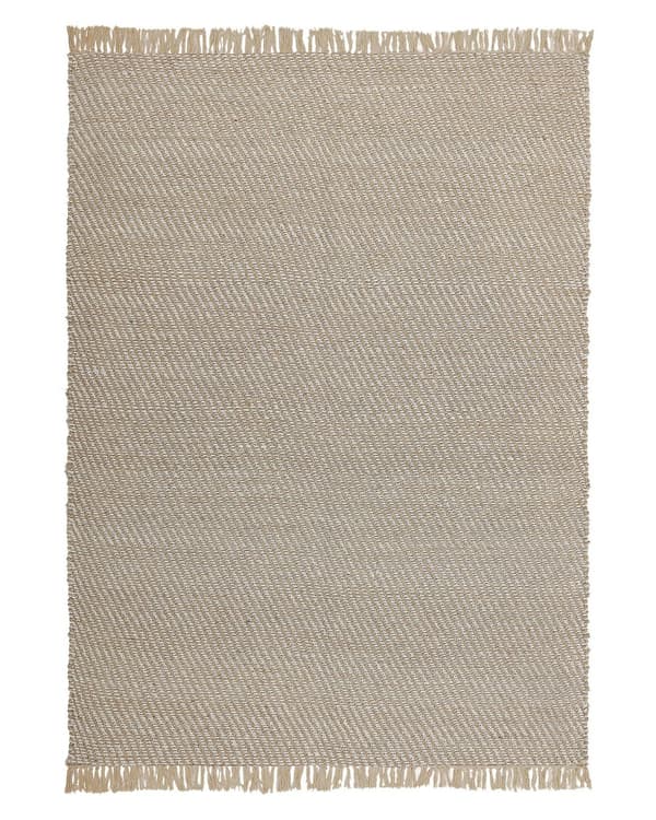 Gulvtæppe Beige Jute og Bomuld 140 x 200 cm Flad Håndvævet Stribet Mønster Boho Sisal Natur Løs Frynser Soveværelse Gang Dekoration Tilbehør