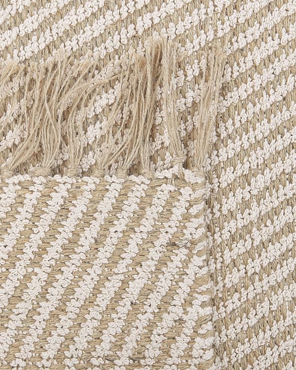 Gulvtæppe Beige Jute og Bomuld 140 x 200 cm Flad Håndvævet Stribet Mønster Boho Sisal Natur Løs Frynser Soveværelse Gang Dekoration Tilbehør
