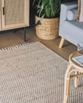 Miniatyrbild 2 av 7: Matta Beige Jute och Bomull 140 x 200 cm Fransig Handvävd Boho Hall Sovrum