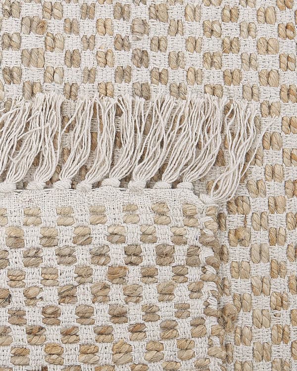 Matta Beige Jute och Bomull 80 x 150 cm Fransig Handvävd Boho Hall Sovrum