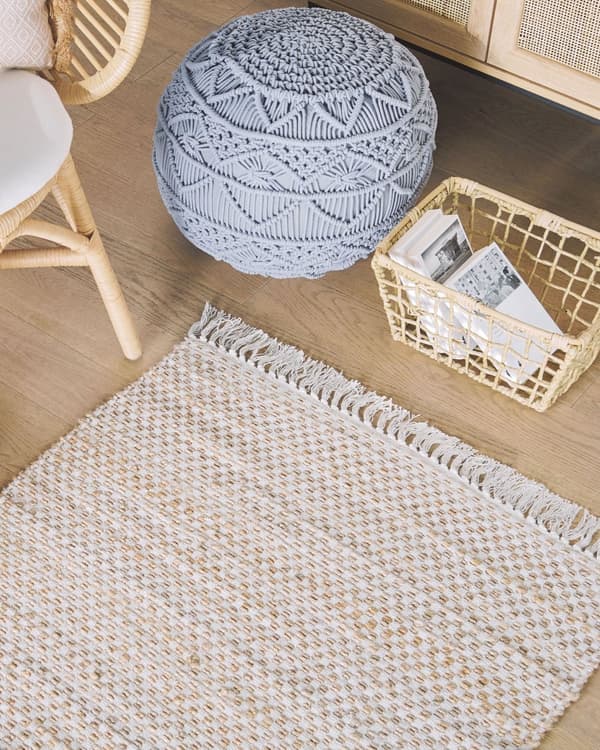 Matta Beige Jute och Bomull 80 x 150 cm Fransig Handvävd Boho Hall Sovrum