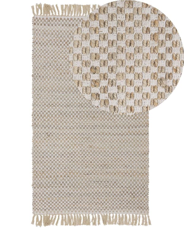 Matta Beige Jute och Bomull 80 x 150 cm Fransig Handvävd Boho Hall Sovrum