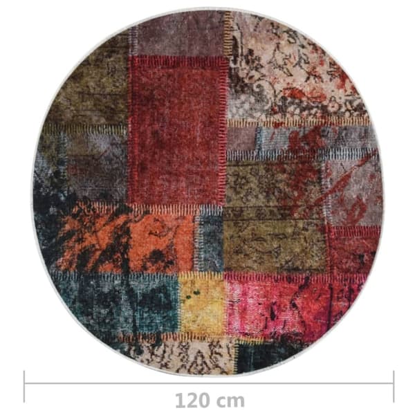 vidaXL Matto pestävä tilkkutäkki φ120 cm monivärinen liukumaton