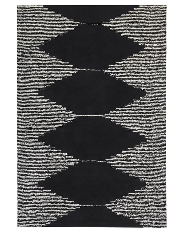 Matto mustavalkoinen puuvillaa 160 x 230 cm geometrisilla kuvioilla boho-tyyli