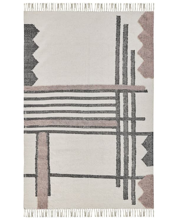 Matto beigemusta puuvillaa 160 x 230 cm geometrisilla kuvioilla boho-tyyli