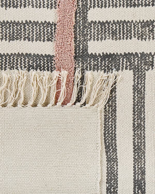 Matto beigemusta puuvillaa 160 x 230 cm geometrisilla kuvioilla boho-tyyli