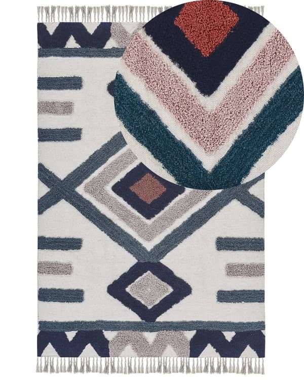 Matto monivärinen puuvillaa 160 x 230 cm geometrisilla kuviolla boho-tyyli