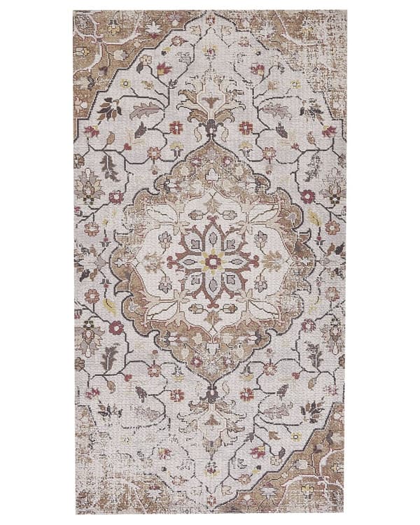 Matto beige/ruskea 150 x 80 cm käsinkudottu polyesterinen puuvillainen itämainen kukkakuvio