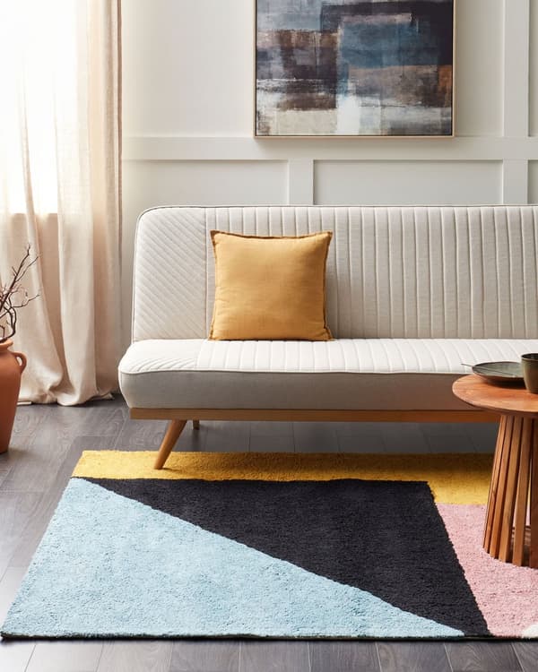 Matta Flerfärgad Bomull 140 x 200 cm Kort Lugg Geometriskt Mönster Rektangulär Retro
