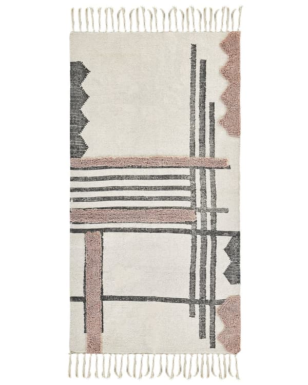 Matta Beige Svart Bomull 80 x 150 cm Rektangulär Abstrakt