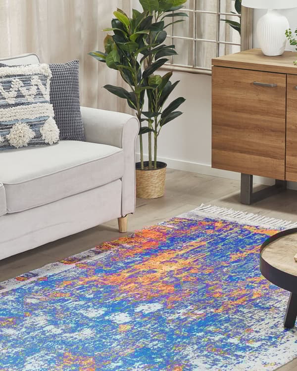Matta Flerfärgad Polyester och Bomull 150 x 230 cm Handvävd Golvmatta Tryckt Abstrakt Mönster