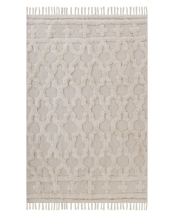 Matto beige puuvillaa 140 x 200 cm marokkolaistyylisellä kuvioinnilla tupsut