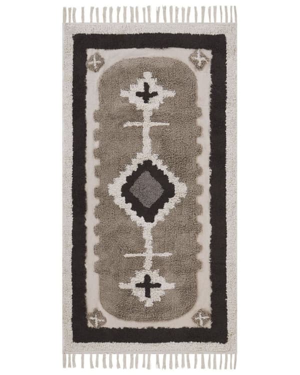 Matto beige puuvillaa 80 x 150 cm pörröinen abstrakti kuviointi perinteinen tyyli