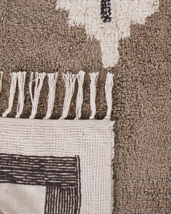 Matto beige puuvillaa 80 x 150 cm pörröinen abstrakti kuviointi perinteinen tyyli